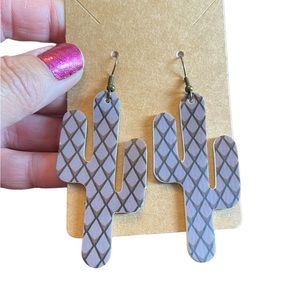 Lightweight Gray Saguaro Cactus Earrings